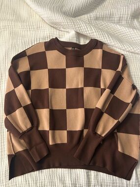 Checkerboard Brown Crewneck Sweater